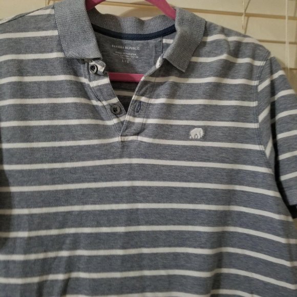 Banana Republic / L / Cotton Gray Striped Polo - Picture 2 of 4